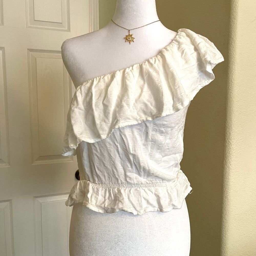 Japna white one shoulder ruffle blouse - size medium